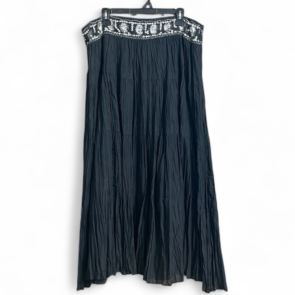 NYGard Collection black beaded bohemian 100% cotton maxi skirt